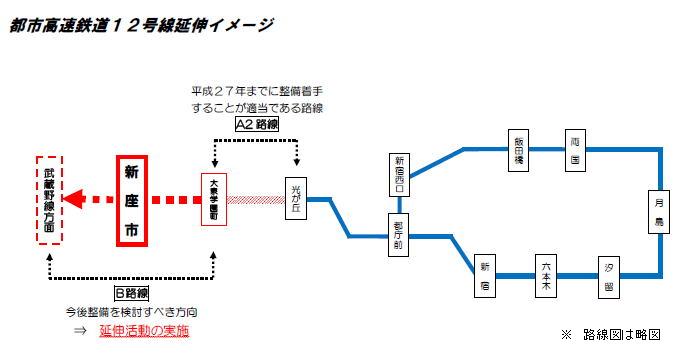 都市高速鉄道12号線の前回の答申における位置付けを示す図