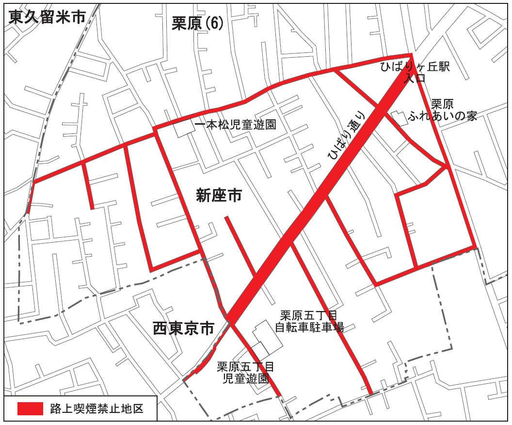 ひばり通り路上喫煙禁止地区の地図