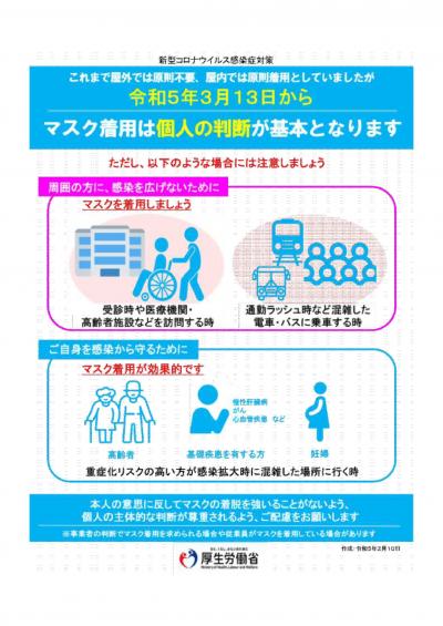 マスク着用は個人の判断が基本となります