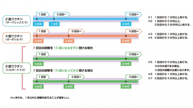 HPVワクチンの一般的な接種スケジュール
