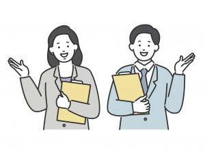 手を挙げる男女のイラスト