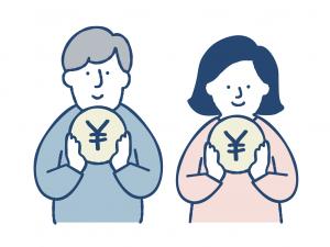 お金を持つ男女のイラスト