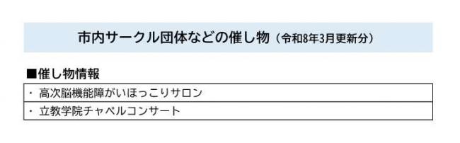 市内サークル団体などの催し物一覧（令和8年3月更新分）