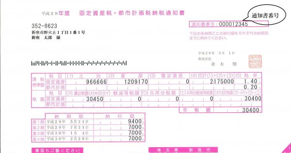 納税通知書サンプル1ページ目